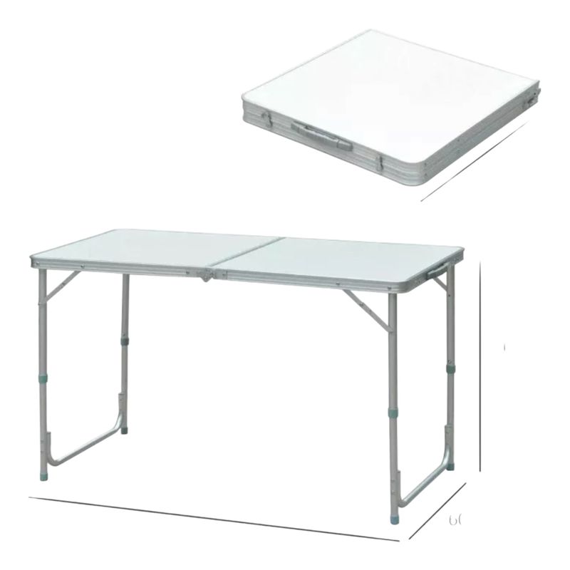 GENERICO - Mesa Aluminio Plegable 120x60x74 Blanca + 4 pisos