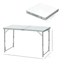 GENERICO - Mesa Aluminio Plegable 120x60x74 Blanca + 4 pisos