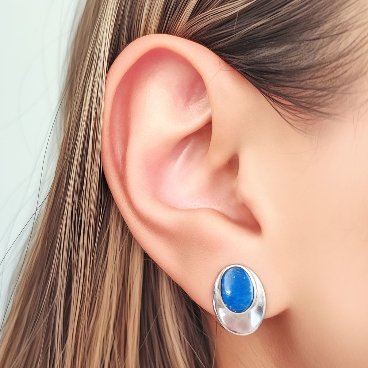 COGGIOLA - Aros Lapislázuli Ovalado Cóncavo Plata Fina 925