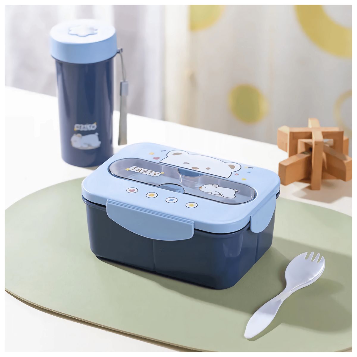 LINE - Fiambrera Contenedor 1200Ml Táper Hermético + Cubierto Y Vaso Infantil