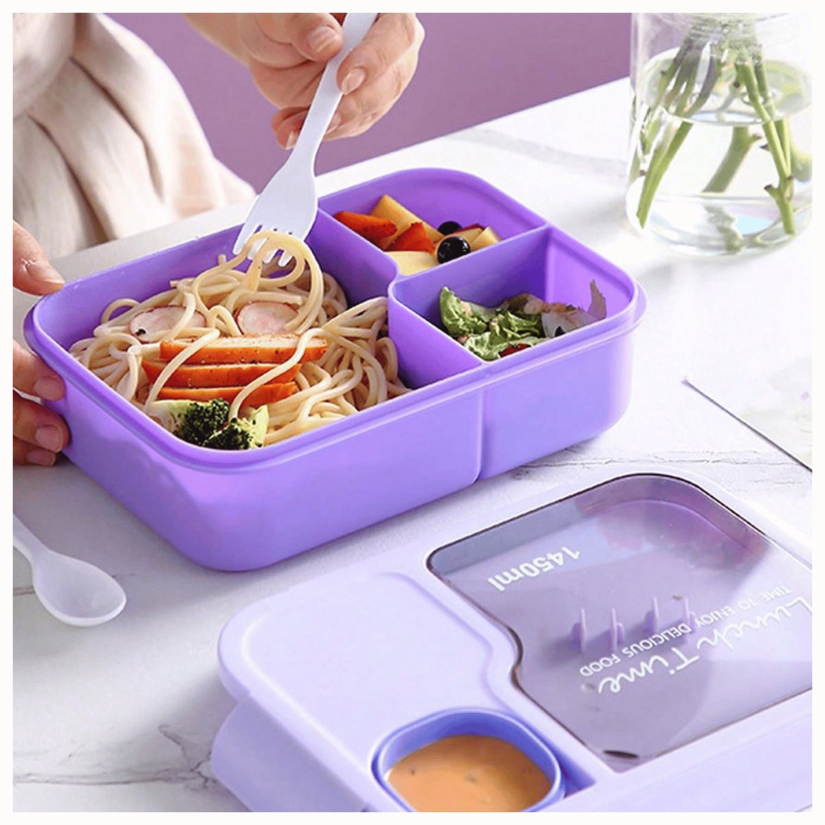 LINE - Fiambrera Contenedor 1450 Ml Táper Hermético + Cubiertos Purple