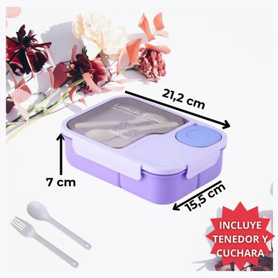 Imagen 2 del producto Fiambrera Contenedor 1450 Ml Táper Hermético + Cubiertos Purple