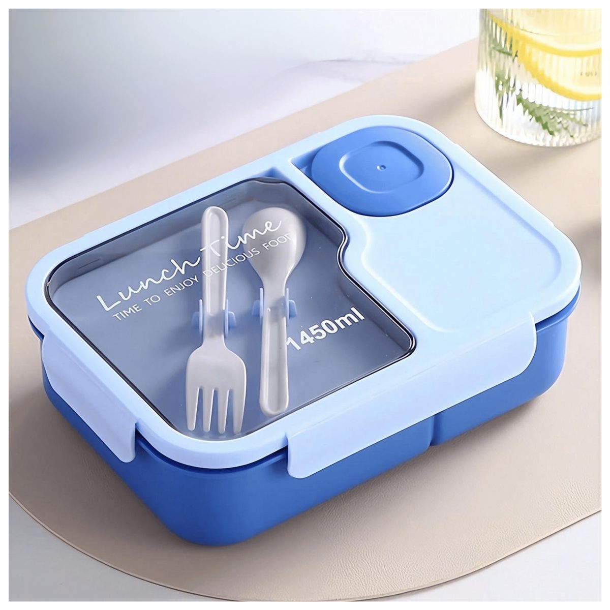 LINE - Fiambrera Contenedor 1450 Ml Táper Hermético + Cubiertos Plástico Blue