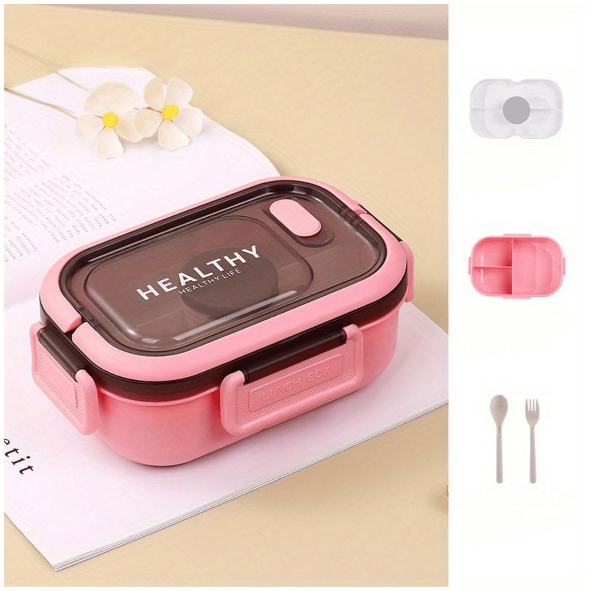 LINE - Fiambrera Contenedor 1200 Ml Táper Hermético + Salsera Plástico Pink