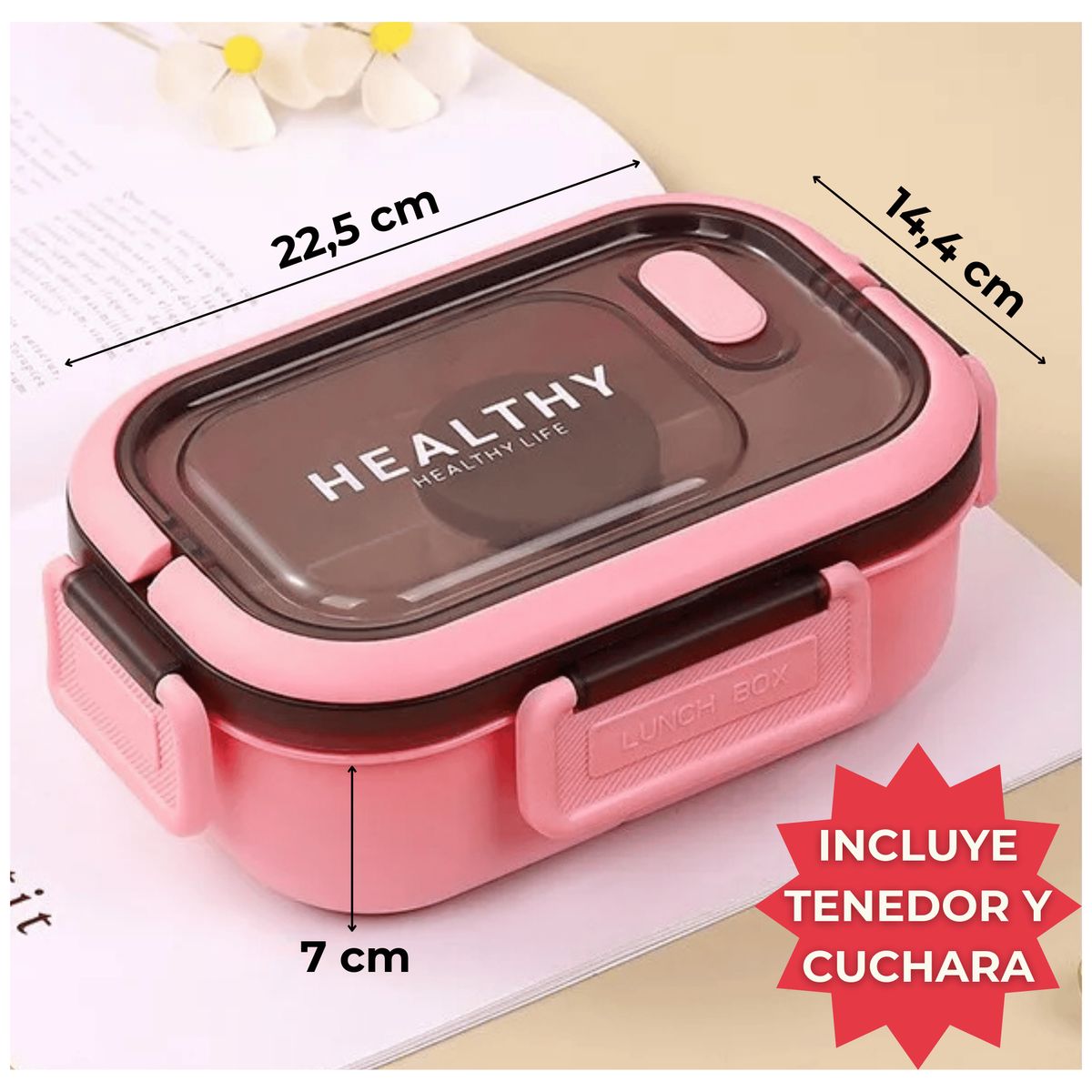 LINE - Fiambrera Contenedor 1200 Ml Táper Hermético + Salsera Plástico Pink