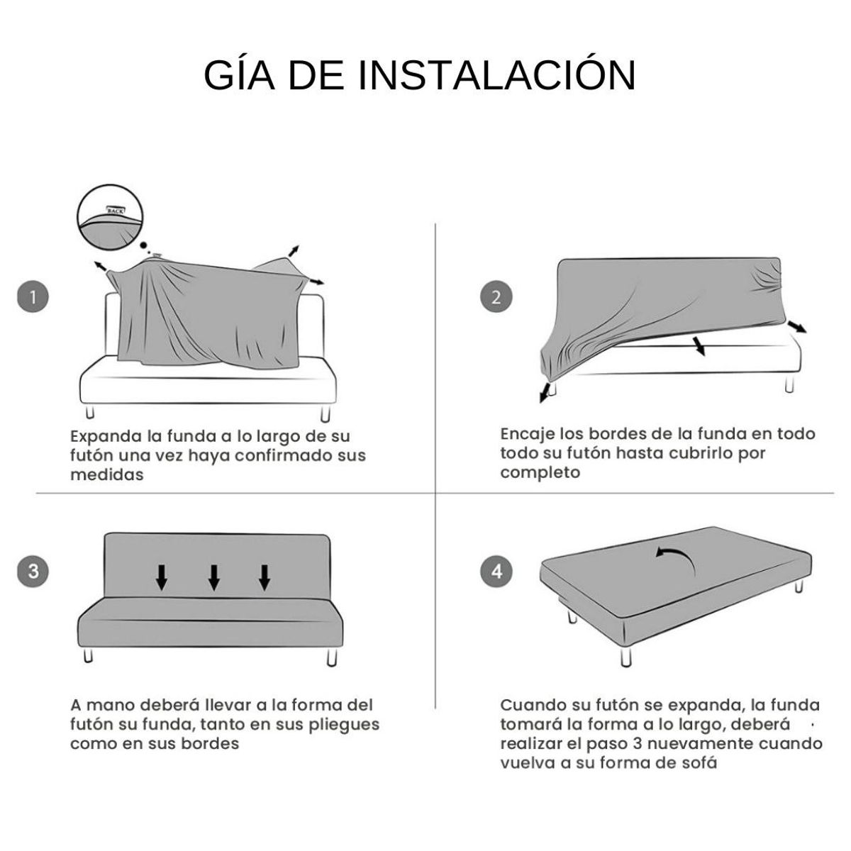GENERICO - Funda Cubre Futon Cuadrille Elasticada Tela Gruesa Colores - Crema