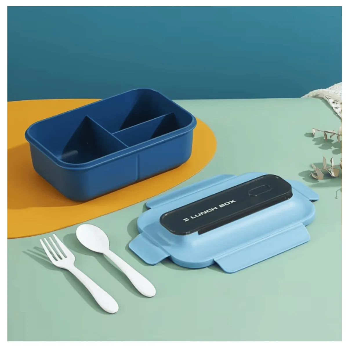LINE - Fiambrera Contenedor 1200Ml Lunch Táper Hermético + Vaso Plástico Blue