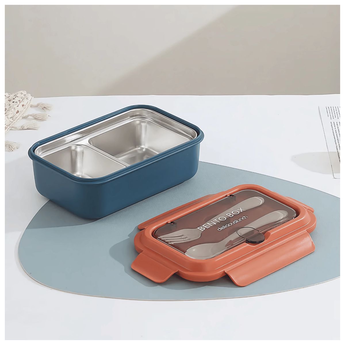 LINE - Fiambrera Contenedor Térmico 828Ml Táper Hermético Cubiertos Blue Red