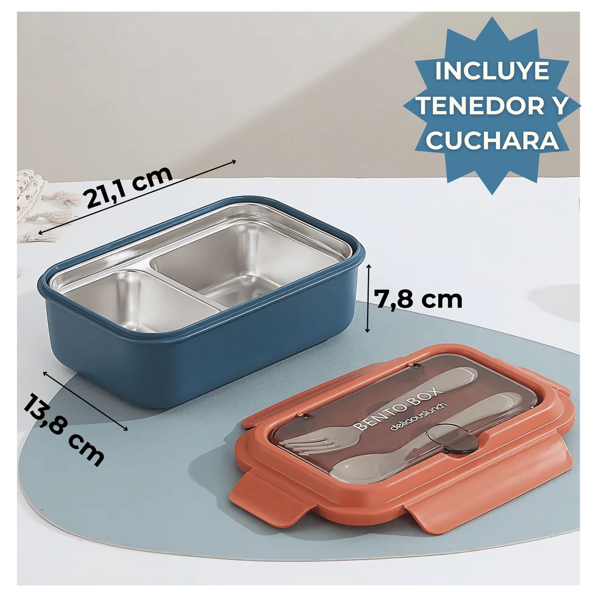 LINE - Fiambrera Contenedor Térmico 828Ml Táper Hermético Cubiertos Blue Red