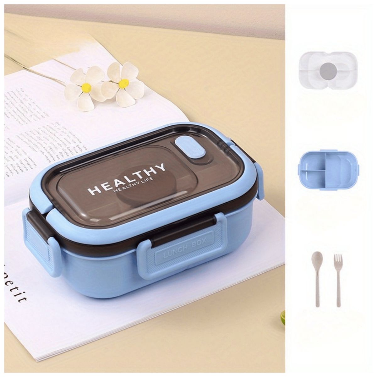 LINE - Fiambrera Contenedor 1200 Ml Táper Hermético + Salsera Plástico Blue