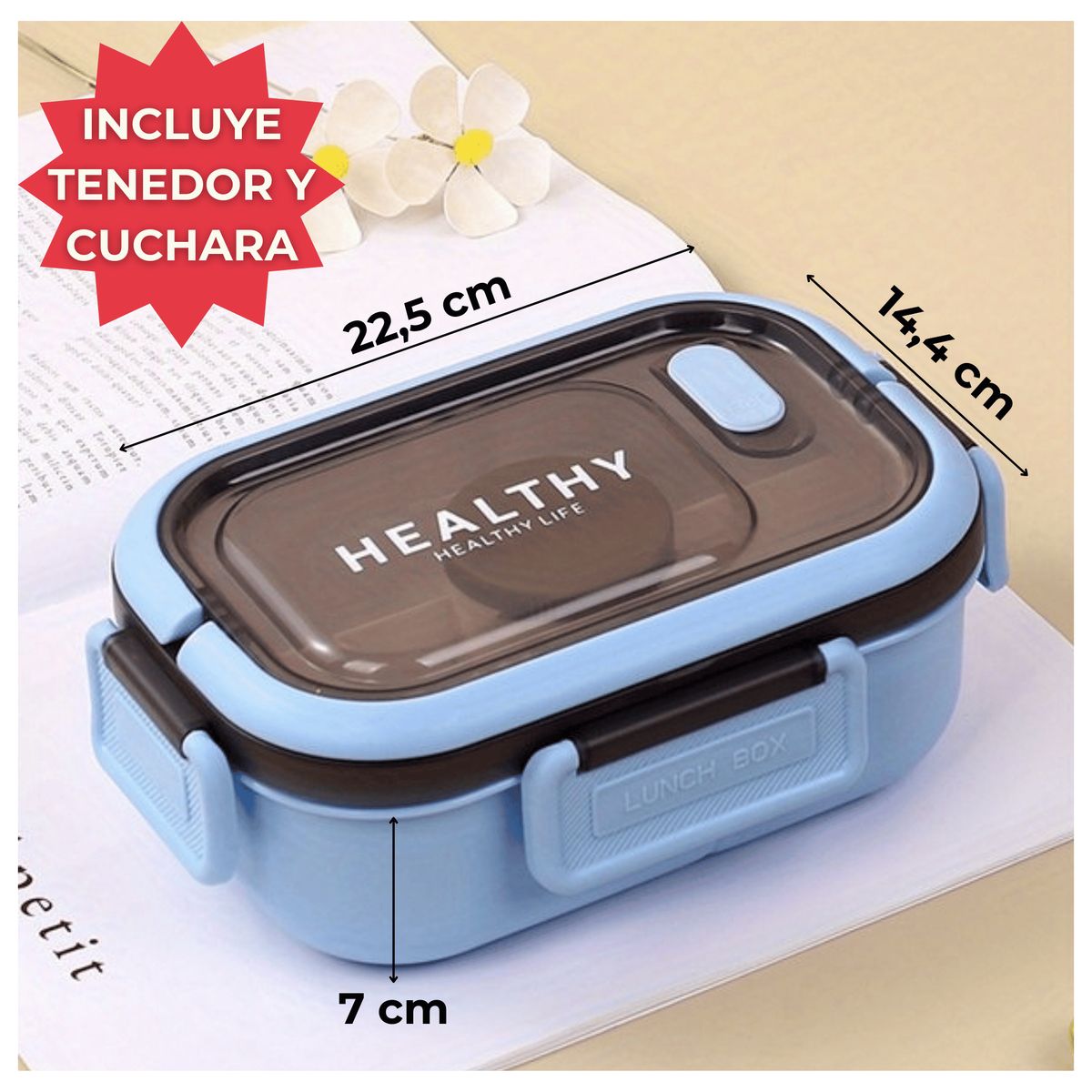 LINE - Fiambrera Contenedor 1200 Ml Táper Hermético + Salsera Plástico Blue