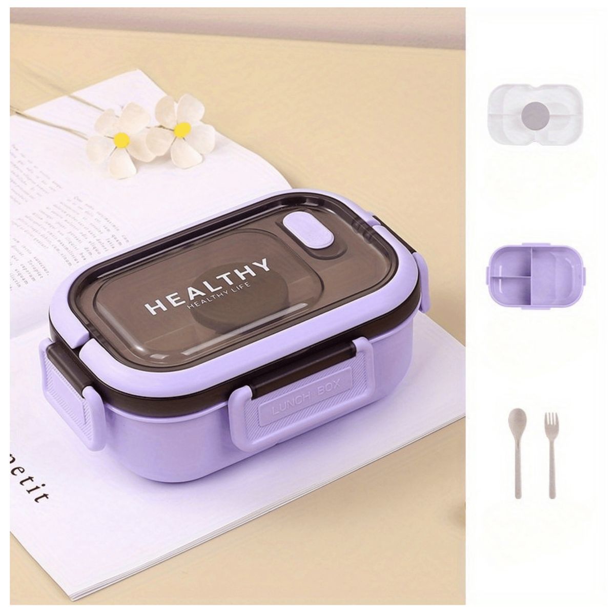 LINE - Fiambrera Contenedor 1200 Ml Táper Hermético + Salsera Plástico Purple