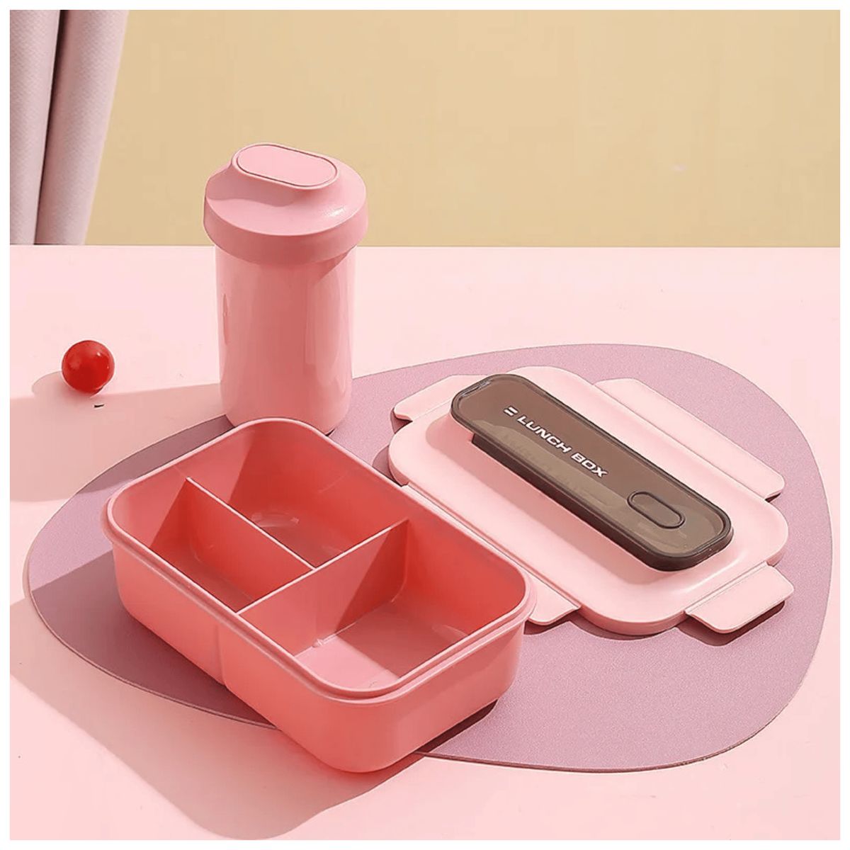 LINE - Fiambrera Contenedor 1200Ml Lunch Táper Hermético + Vaso Plástico Pink