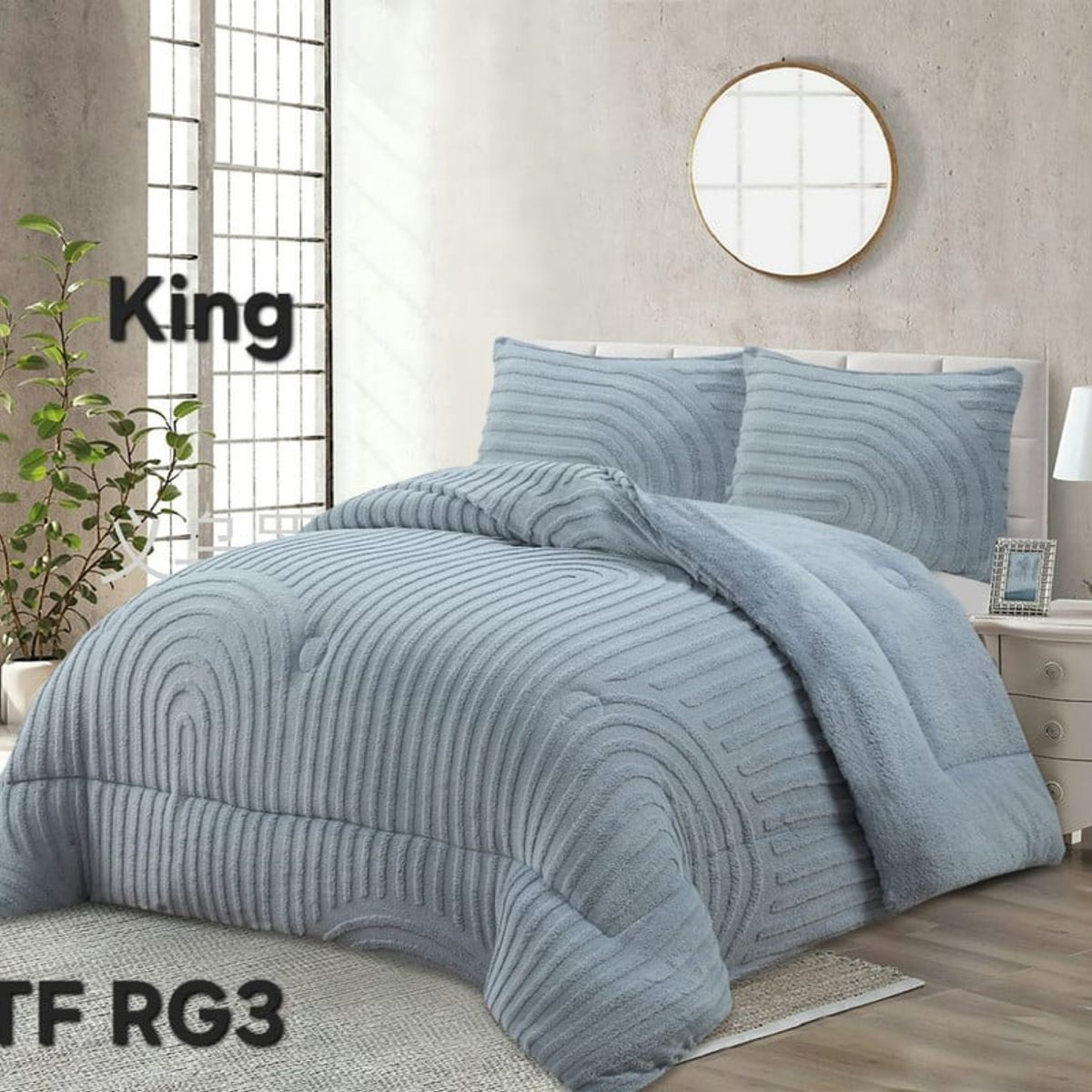 ANGELES DEL HOGAR - COBERTOR TEXTURIZADO DISEÑO DE LINEA KING GRIS CLARO