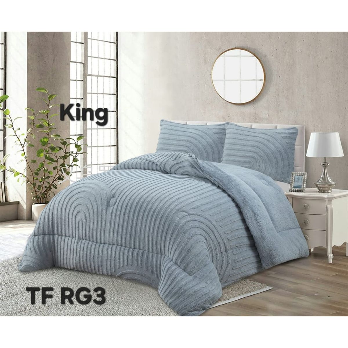 ANGELES DEL HOGAR - COBERTOR TEXTURIZADO DISEÑO DE LINEA KING GRIS CLARO