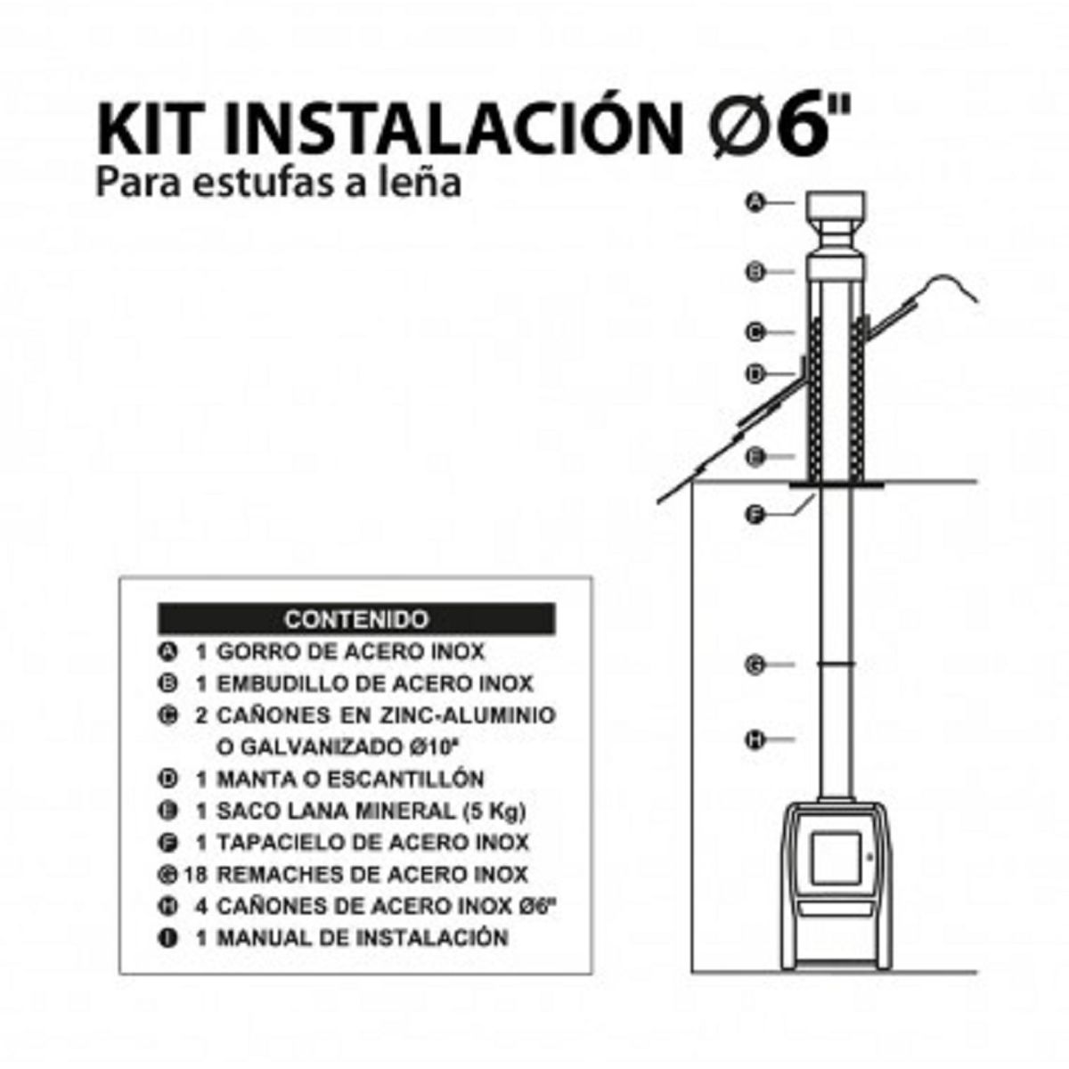 AMESTI - Kit de Instalación a leña 6 Pulgadas Amesti