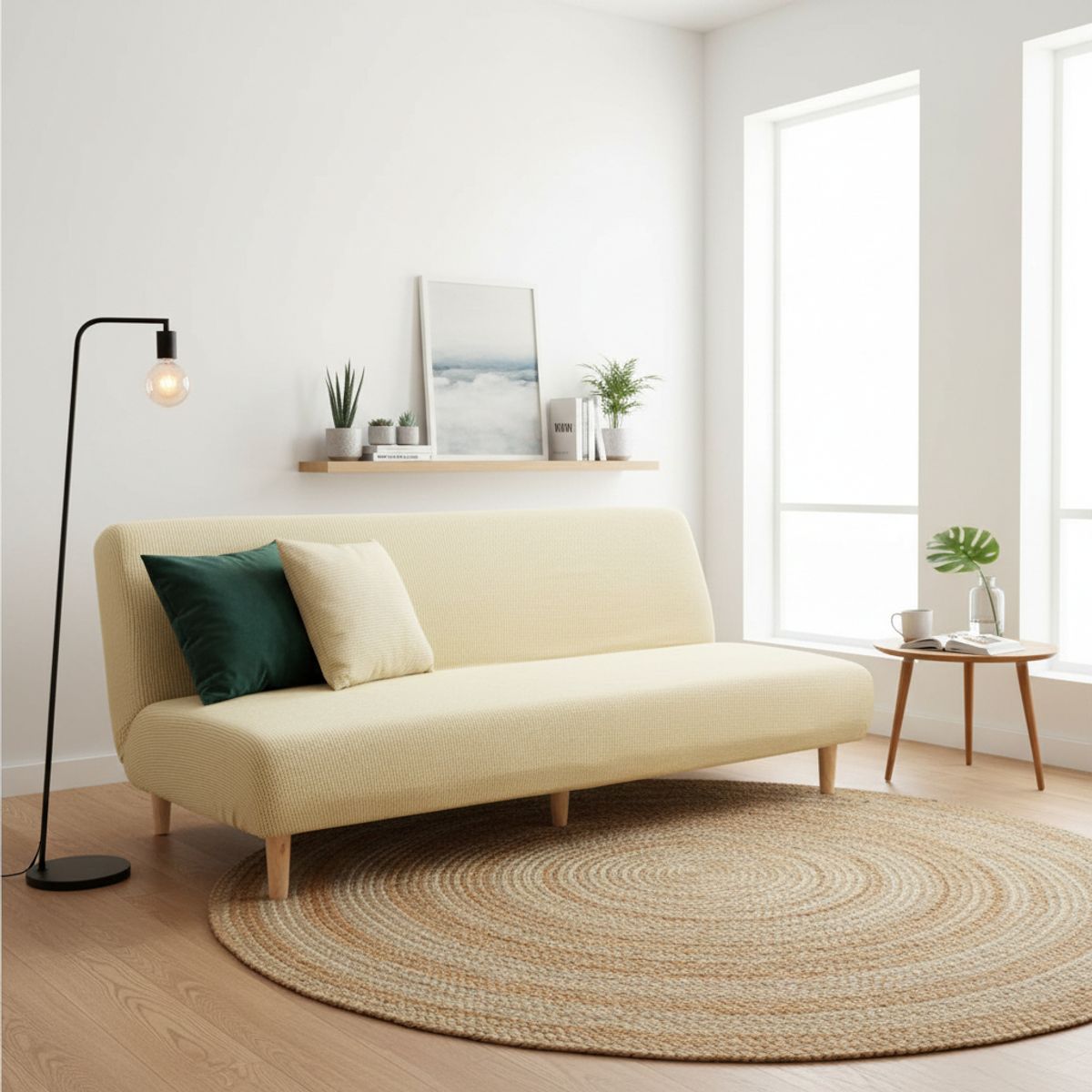 GENERICO - Funda Cubre Futon Cuadrille Elasticada Tela Gruesa Colores - Crema