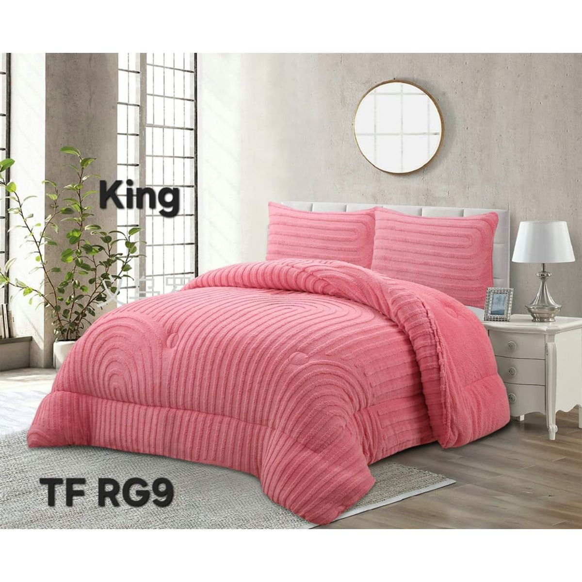 ANGELES DEL HOGAR - COBERTOR TEXTURIZADO DISEÑO DE LINEA KING ROSA