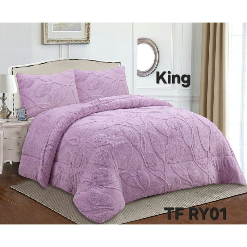 ANGELES DEL HOGAR - COBERTOR TEXTURIZADO DISEÑO HOJA KING LILA