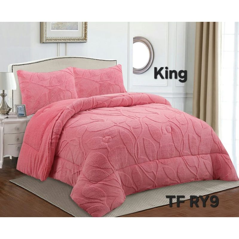 ANGELES DEL HOGAR - COBERTOR TEXTURIZADO DISEÑO HOJA KING ROSA