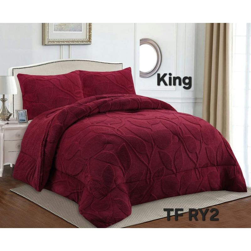 ANGELES DEL HOGAR - COBERTOR TEXTURIZADO DISEÑO HOJA KING BURDEO