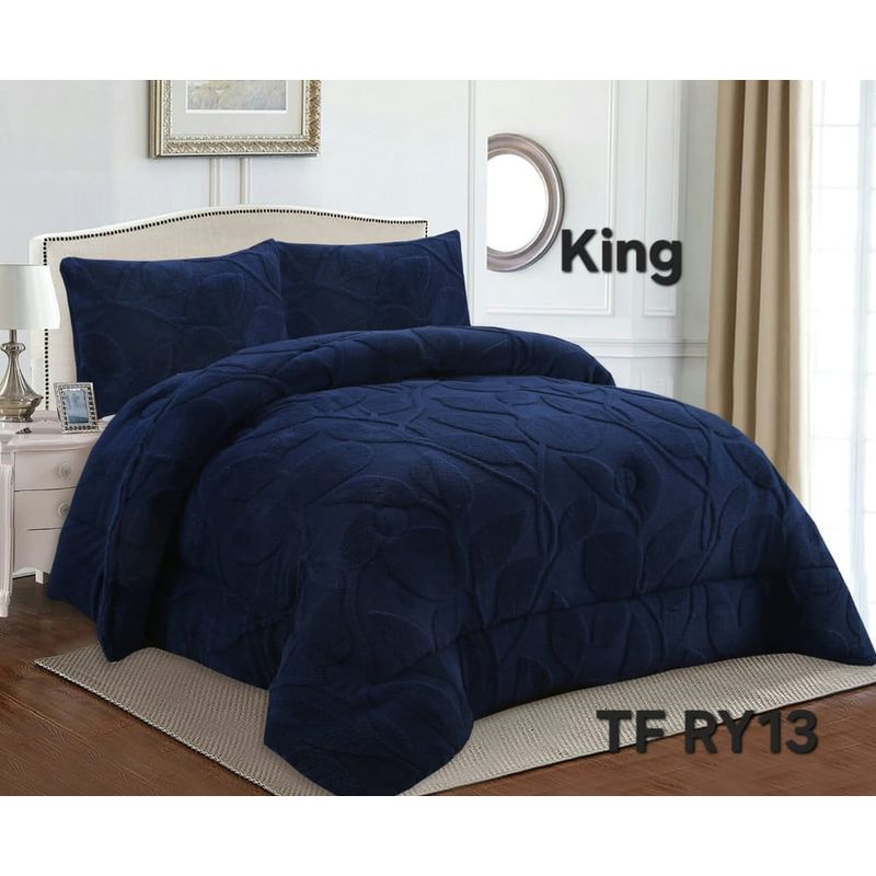 ANGELES DEL HOGAR - COBERTOR TEXTURIZADO DISEÑO HOJA KING AZUL MARINO