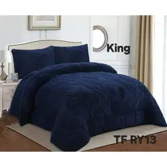 ANGELES DEL HOGAR - COBERTOR TEXTURIZADO DISEÑO HOJA KING AZUL MARINO