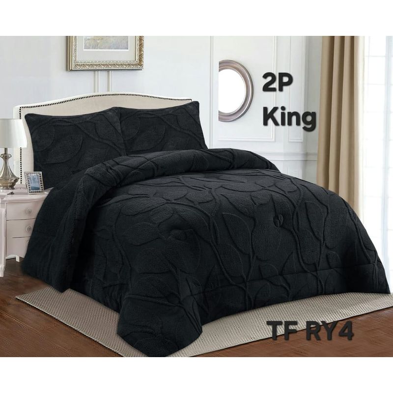 ANGELES DEL HOGAR - COBERTOR TEXTURIZADO DISEÑO HOJA KING NEGRO