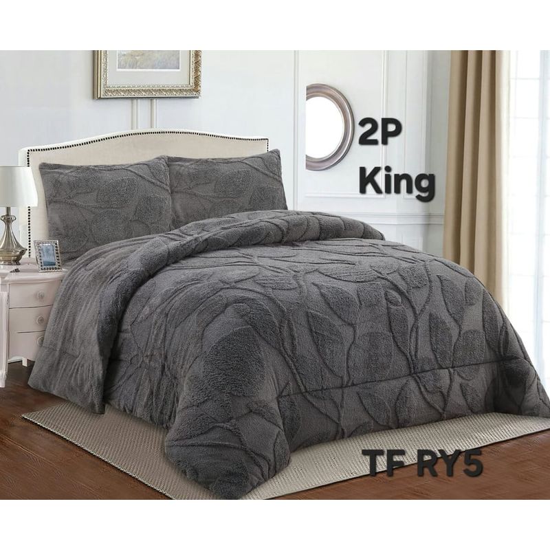 ANGELES DEL HOGAR - COBERTOR TEXTURIZADO DISEÑO HOJA KING GRIS
