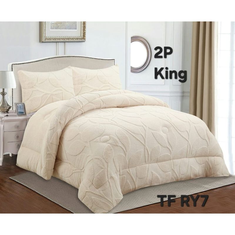 ANGELES DEL HOGAR - COBERTOR TEXTURIZADO DISEÑO HOJA KING BLANCO INVIERNO