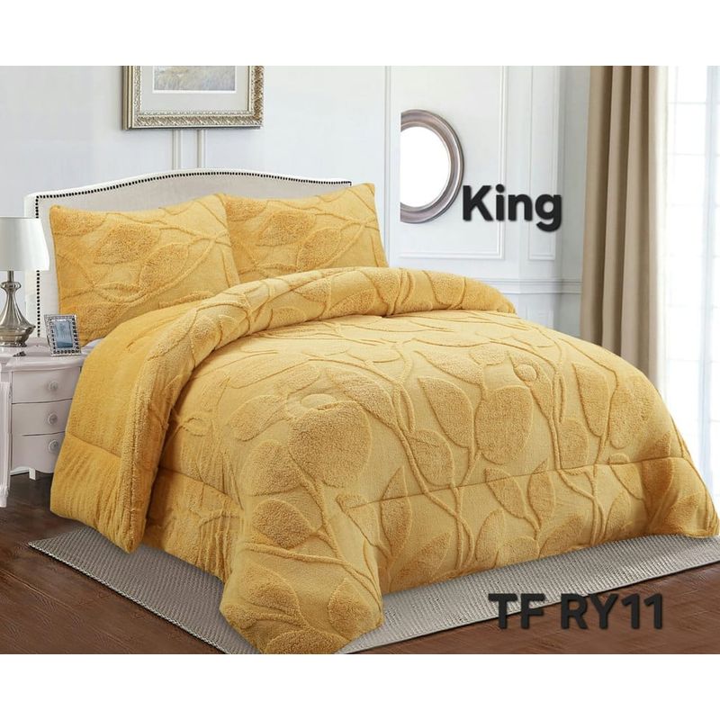 ANGELES DEL HOGAR - COBERTOR TEXTURIZADO DISEÑO HOJA KING AMARILLO