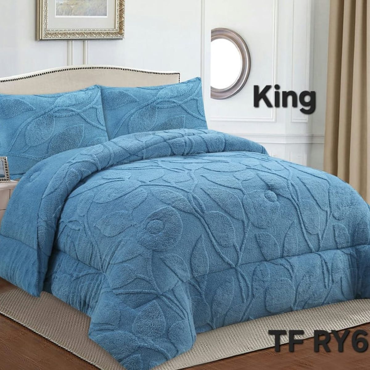 ANGELES DEL HOGAR - COBERTOR TEXTURIZADO DISEÑO HOJA KING AZUL