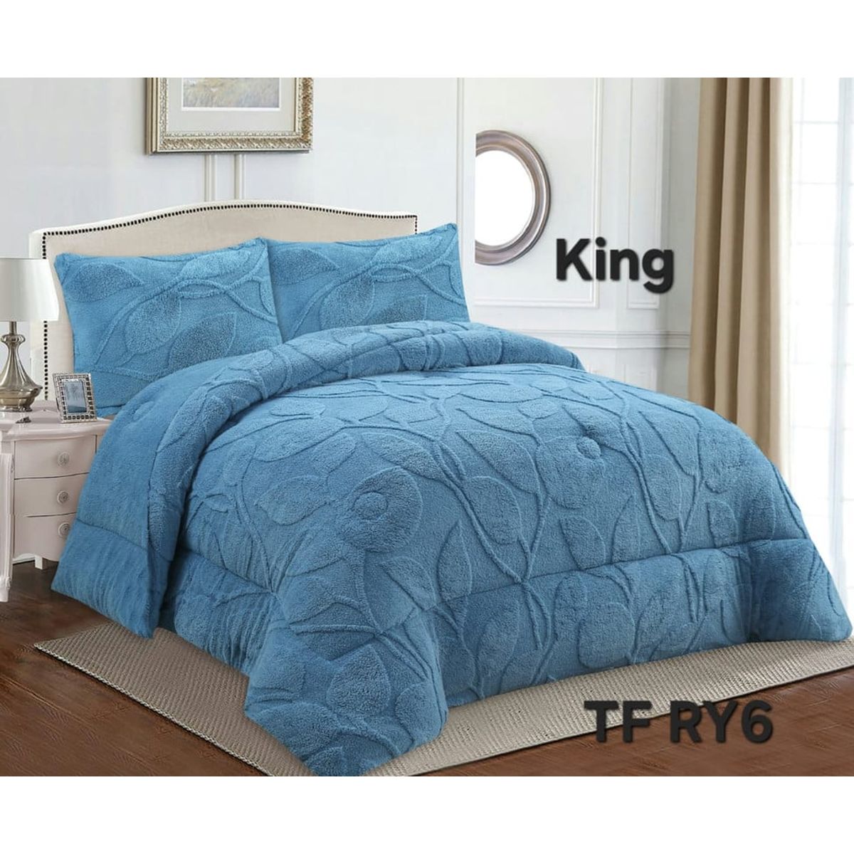 ANGELES DEL HOGAR - COBERTOR TEXTURIZADO DISEÑO HOJA KING AZUL