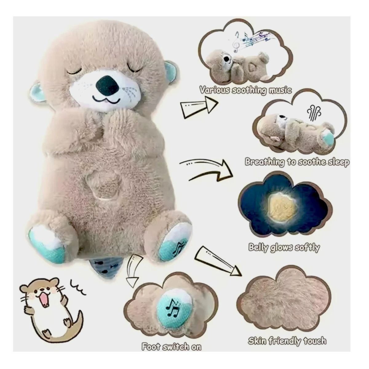 INVENCIBLE - PELUCHE NUTRIA APEGO RESPIRA LUMINOSO MUSICAL RELAJANTE NC44