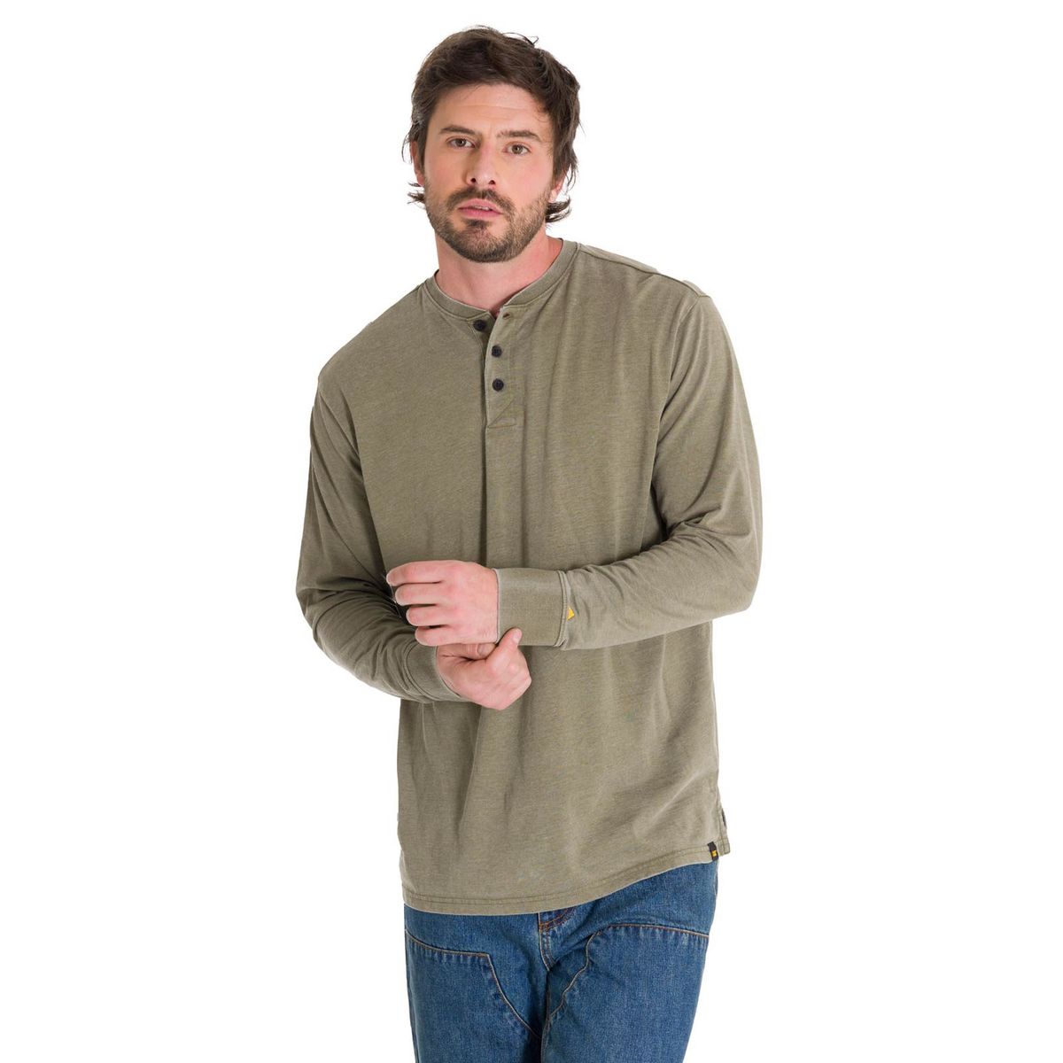 CAT - Polera Burnout Henley Hombre Verde CAT