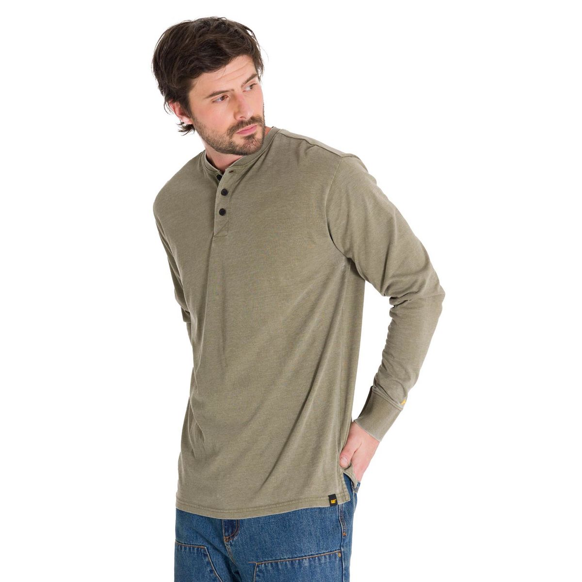 CAT - Polera Burnout Henley Hombre Verde CAT