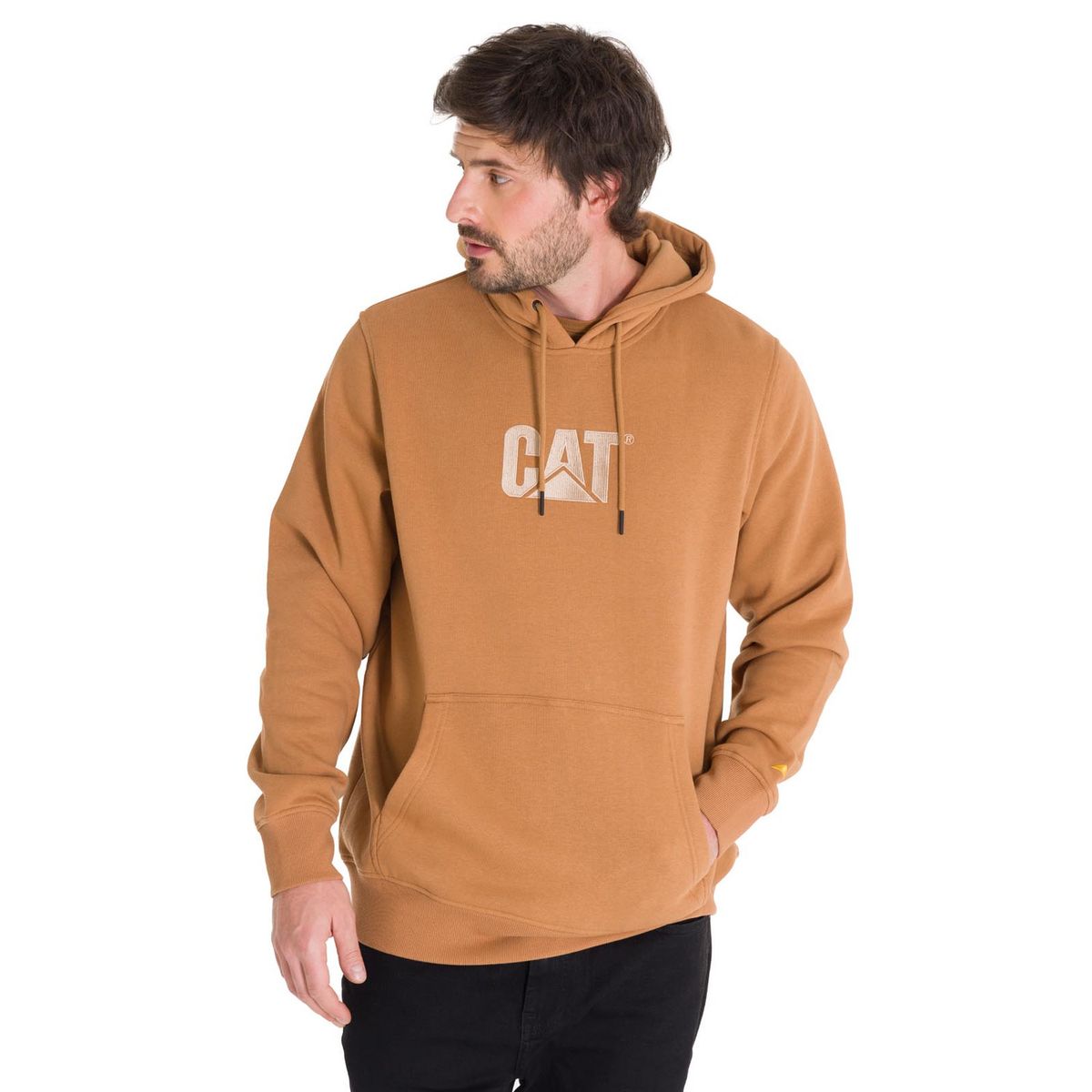 CAT - Polerón Fleece Logo Hombre Café Claro CAT