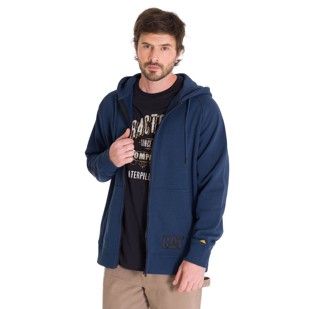 CAT - Polerón Fleece Full Zip Hombre Azul Petróleo CAT