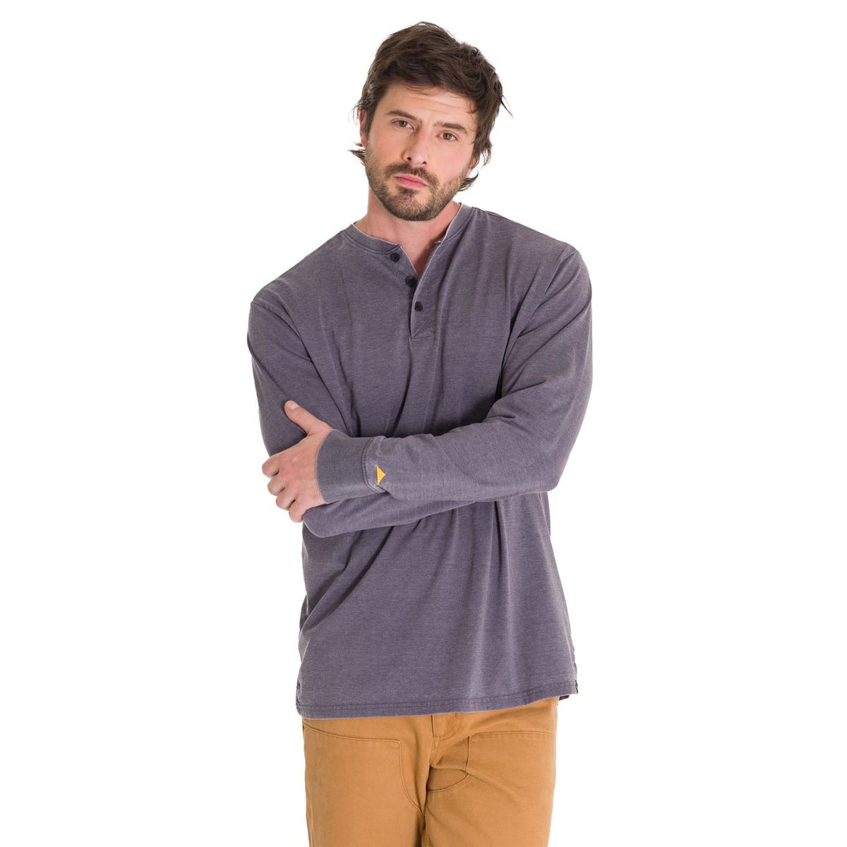 CAT - Polera Burnout Henley Hombre Gris Oscuro CAT