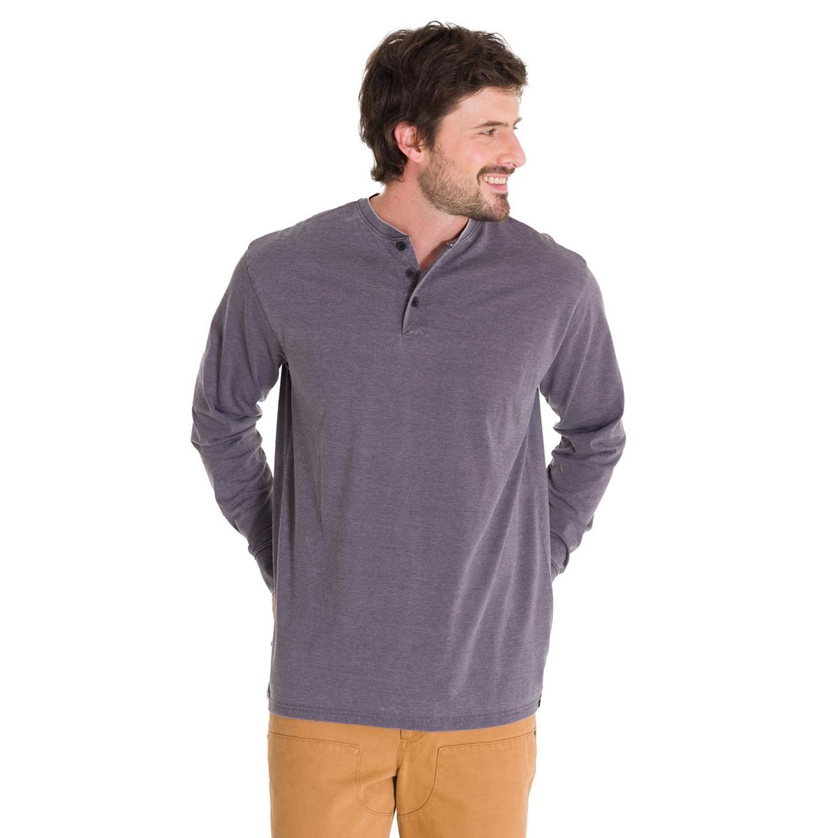 CAT - Polera Burnout Henley Hombre Gris Oscuro CAT