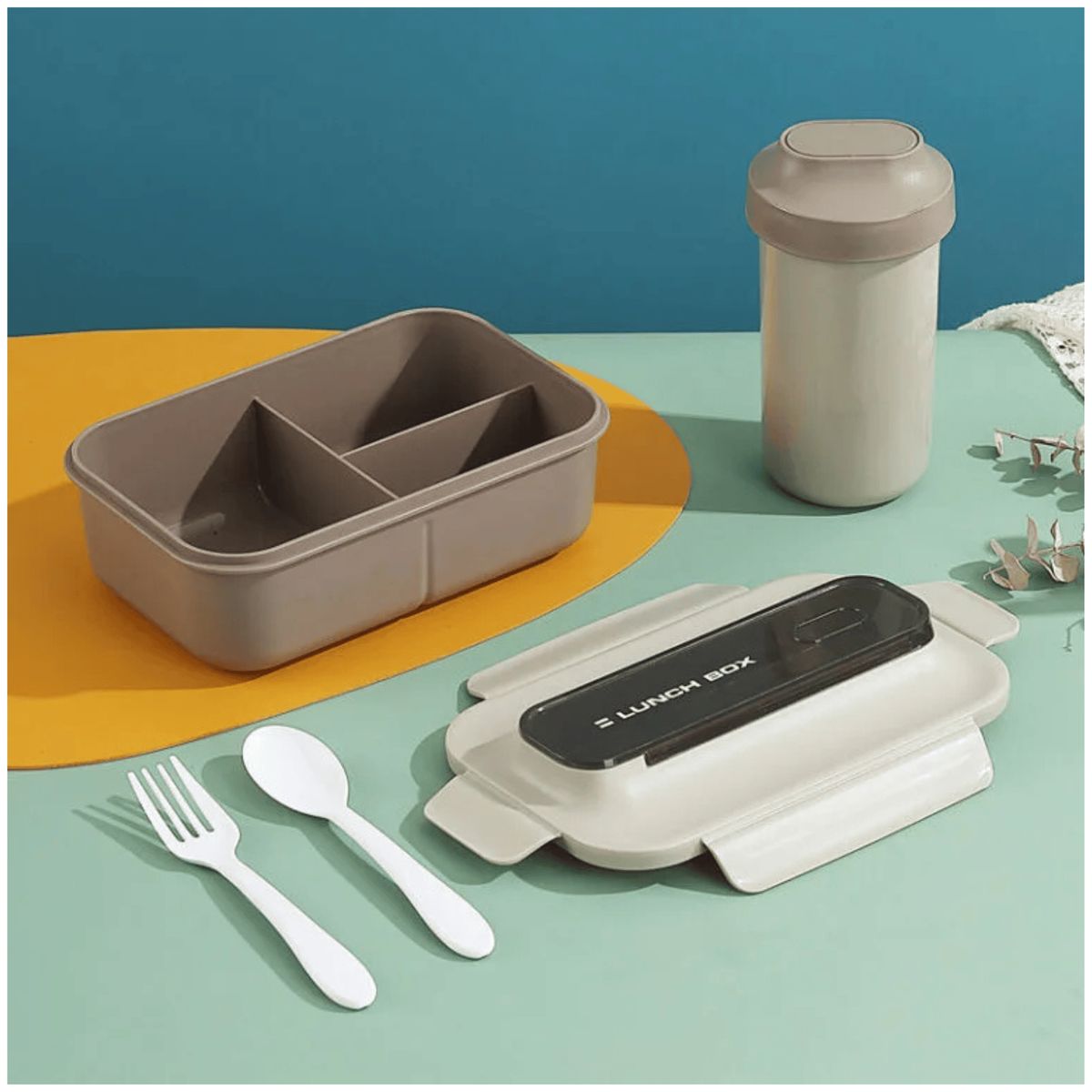LINE - Fiambrera Contenedor 1200Ml Lunch Táper Hermético Vaso Plástico Beige