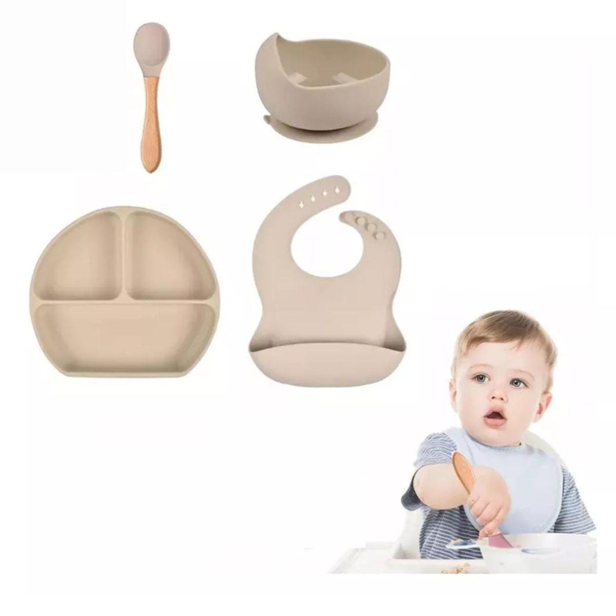 OEM - SET VAJILLA DE ALIMENTACION PARA BEBE BEIGE