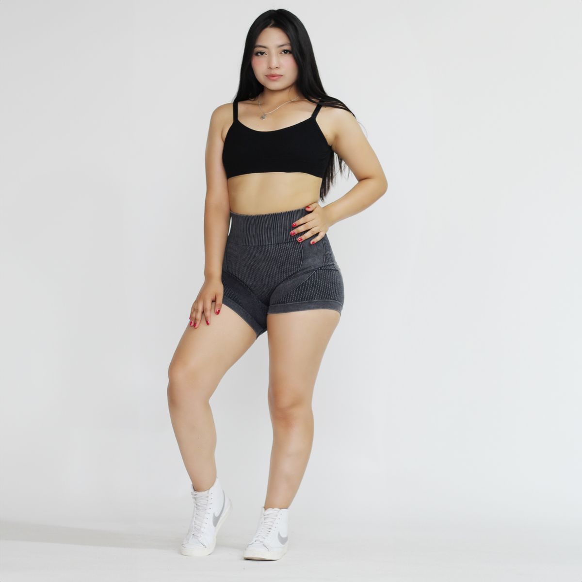 ADEMAN - short gym acid wash de mujer