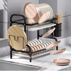 GENERICO - Escurridor Secador De Loza Platos Extraíble 2 Niveles Color Negro