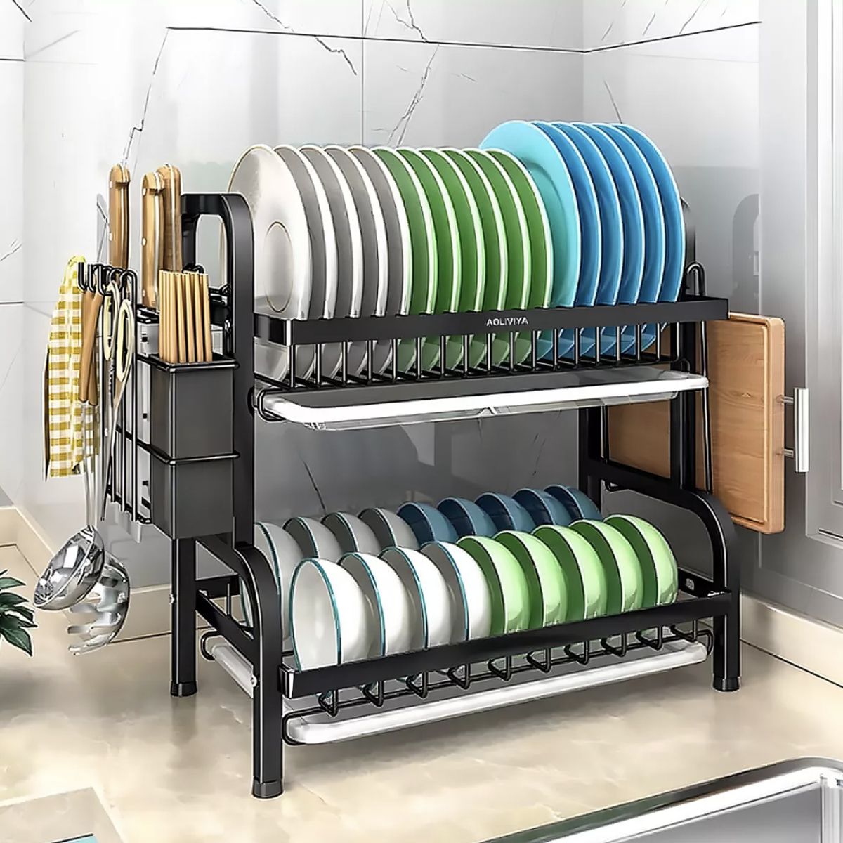 GENERICO - Escurridor Secador De Loza Platos Extraíble 2 Niveles Color Negro