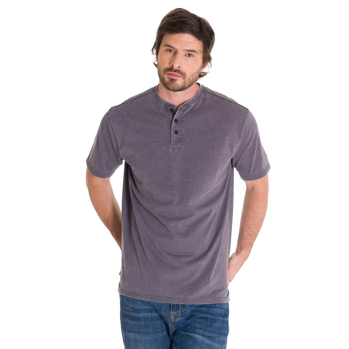 CAT - Polera Burnout Henley Hombre Gris CAT