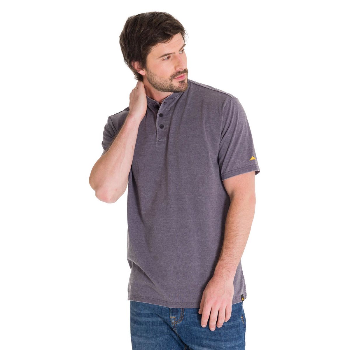 CAT - Polera Burnout Henley Hombre Gris CAT