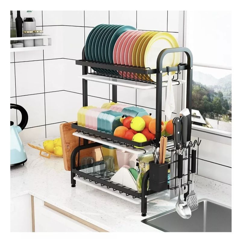 GENERICO - Secador Escurridor Loza Platos 3 Niveles Organizador  Color Negro