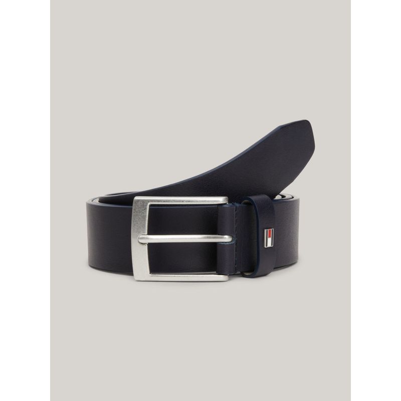 TOMMY HILFIGER - Cinturón De Cuero Liso Con Logo Esmaltado Negro Tommy Hilfiger