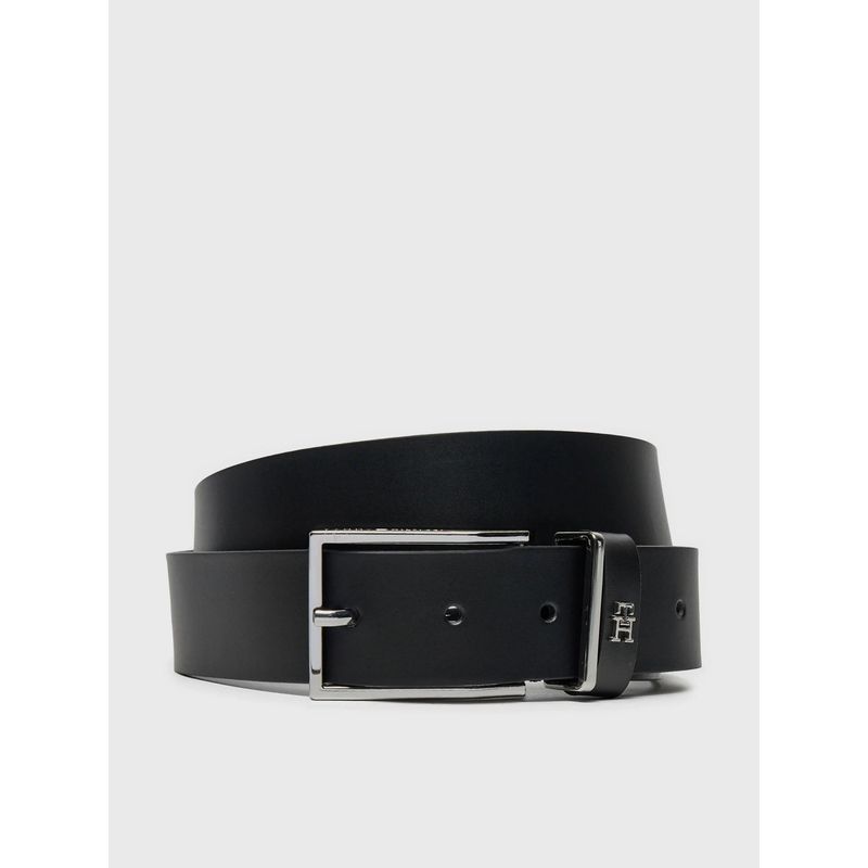 TOMMY HILFIGER - Cinturón Monogram De Cuero Negro Tommy Hilfiger